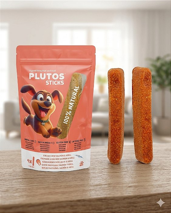 Mastigável Natural Plutos Sticks Salmão & Krill – 160g