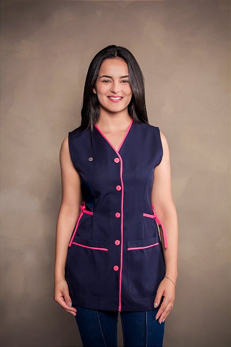 Jaleco Antonella - Azul Marinho com Pink