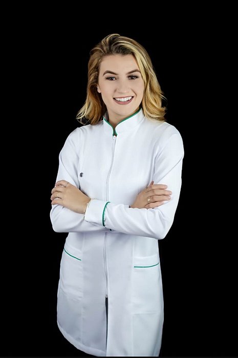 Jaleco Esmeralda com ziper e manga longa PB - Branco e detalhes Verde