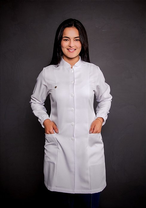 Jaleco Universitário Feminino de botão, manga longa - Branco