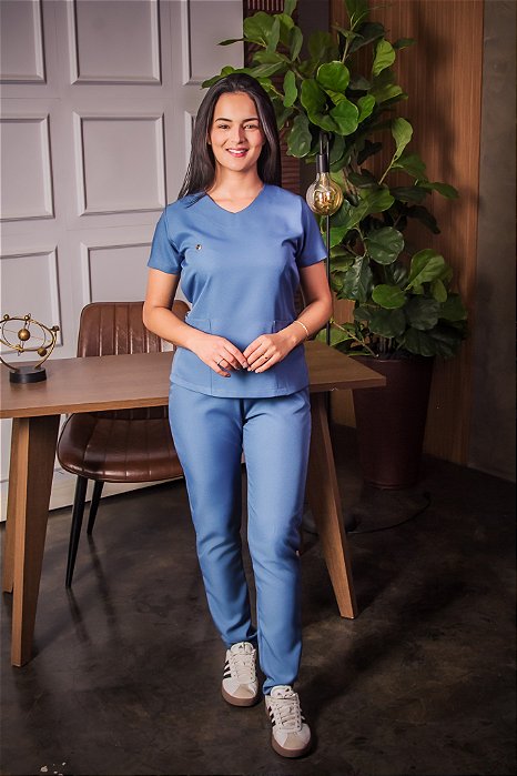Pijama cirúrgico Feminino Gabardine - Azul Indigo