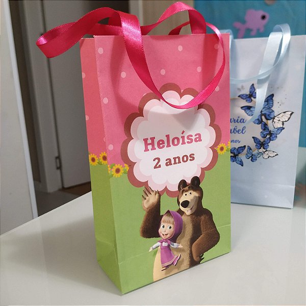 Sacolinhas de Papel com Alça cetim Masha e o Urso