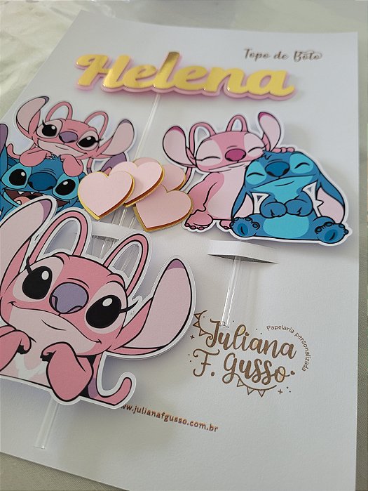 Topo de Bolo Stitch e Angel