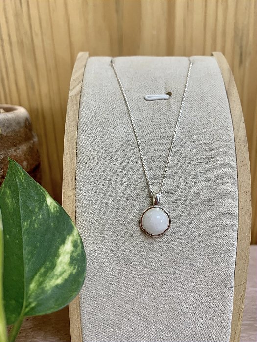 Colar pingente Quartzo Branco Prata 925