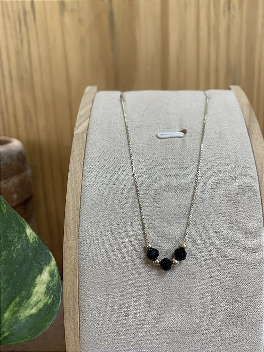 Colar com cristais pretos Prata 925