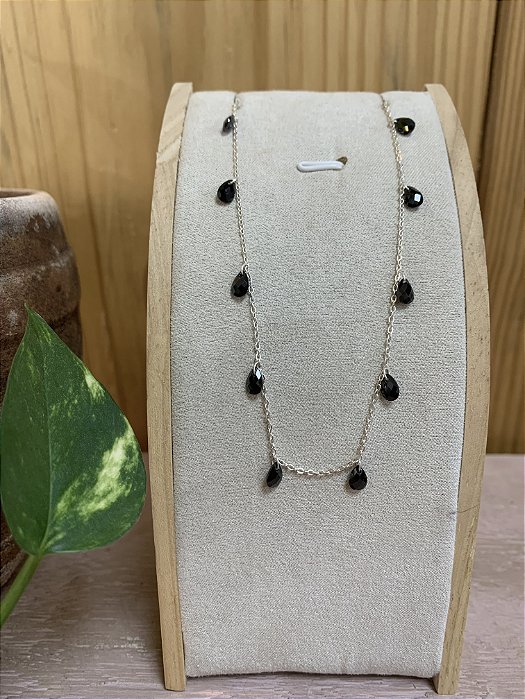Choker cristais pretos Prata 925