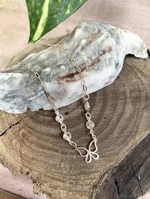 Colar borboleta com zircônias Prata 925