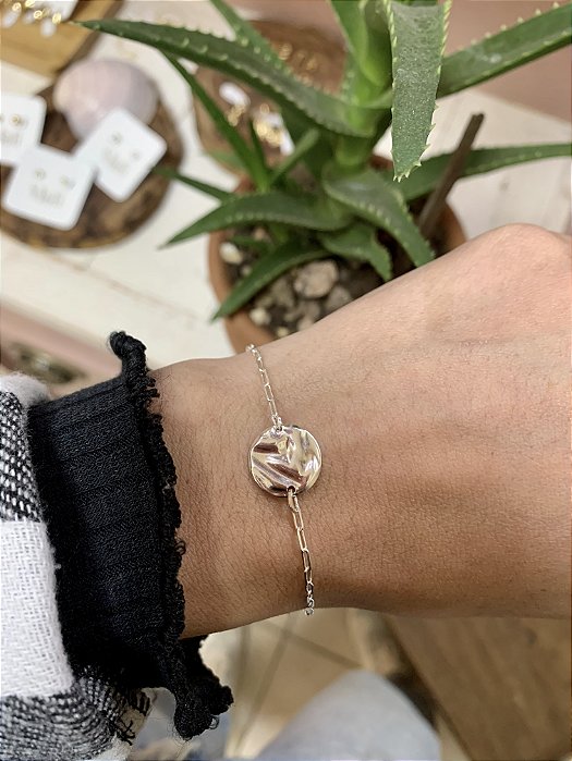 Pulseira entremeio medalha orgânica Prata 925