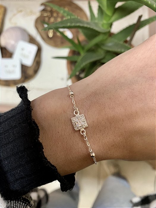 Pulseira pingente quadrado em Prata 925