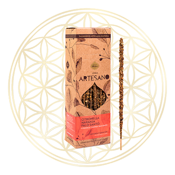 Incenso Sagrada Madre Linha Artesano Citronela Laranja e Palo Santo 30 varetas