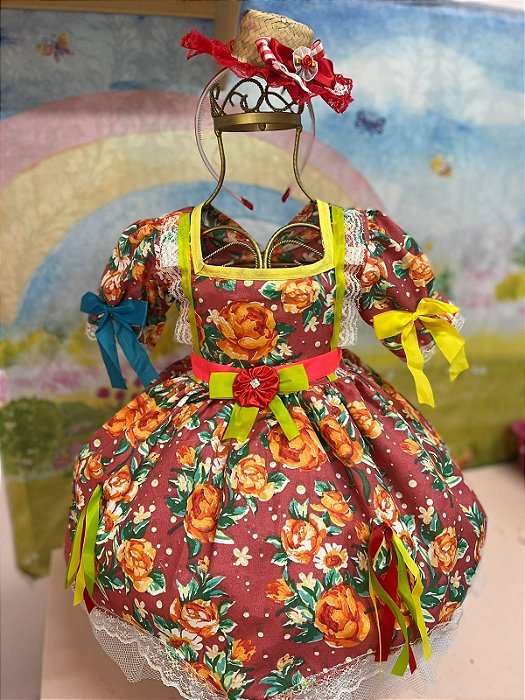 Vestido Junino Vinho