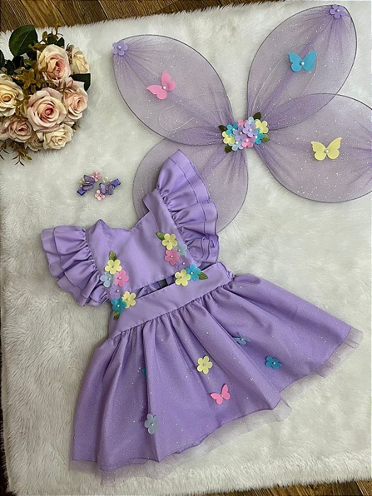Romper Jardim Encantado Lilás com Asas