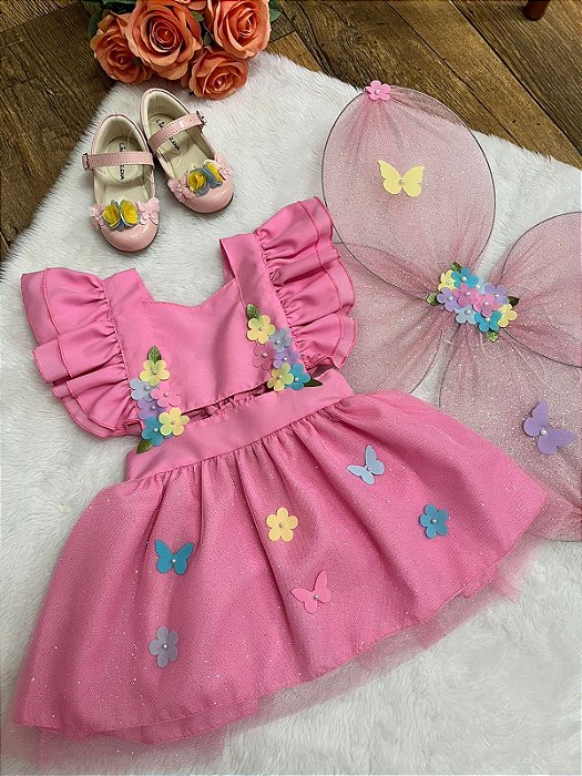 Romper Jardim Encantado Rosa com Asas