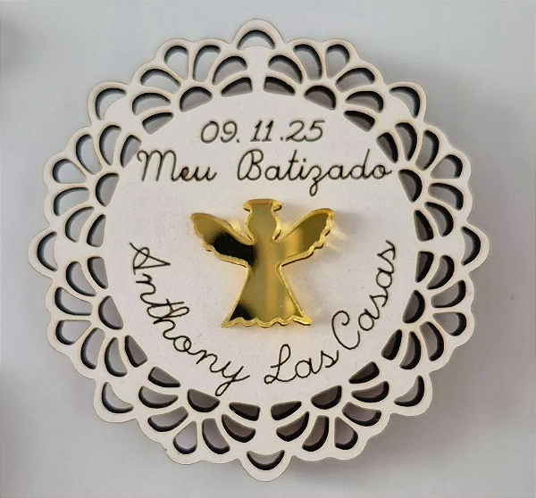 Lembrancinha de Batizado Personalizada – Imã de Geladeira em MDF e Acrílico (Kit 10 Unidades)