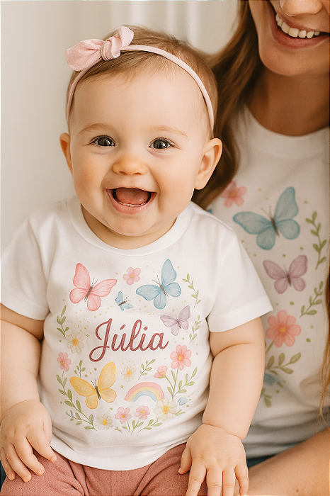 CAMISETA JARDIM DAS BORBOLETAS EM AQUARELA