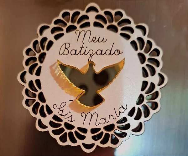 Lembrancinha de Batizado Personalizada Espírito Santo – Imã de Geladeira em MDF e Acrílico (Kit 10 Unidades)