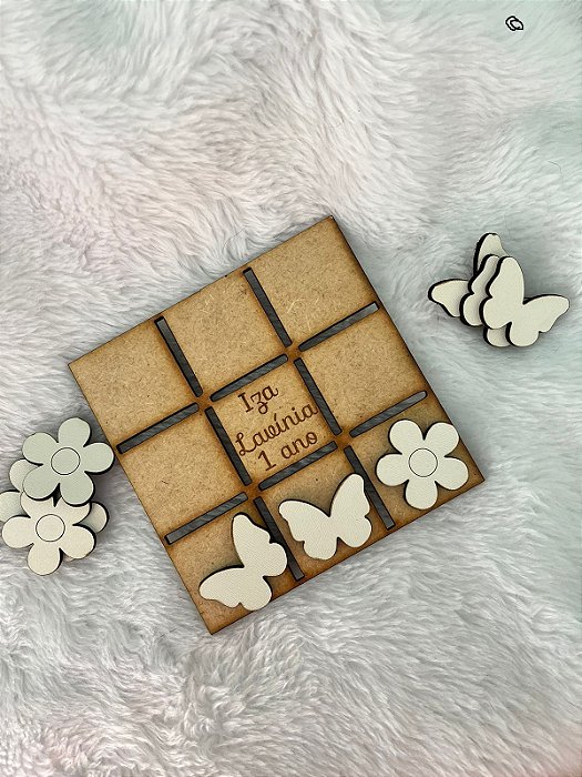 Lembrancinha Jardim Encantado MDF Cru – Jogo da Velha Infantil Personalizado (Kit 10)