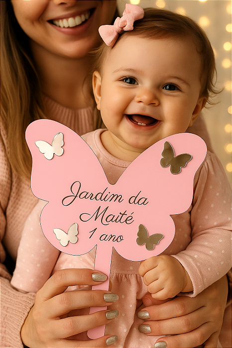 Plaquinha Borboleta para Foto Festa Infantil em MDF Rosa