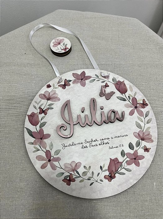 Porta Maternidade Floral Personalizado para Bebê Menina com Nome em Acrílico e Versículo
