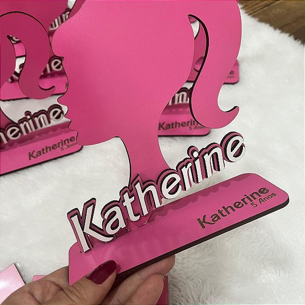 Centro de Mesa Barbie Personalizado em MDF Rosa