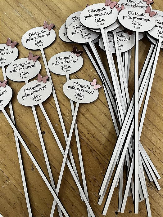 Vareta Personalizada para Vaso e Centro de Mesa Festa Infantil – Kit 10
