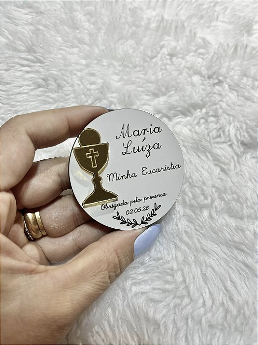 Lembrancinha Primeira Eucaristia Cálice – Ímã Personalizado MDF e Acrílico Espelhado
