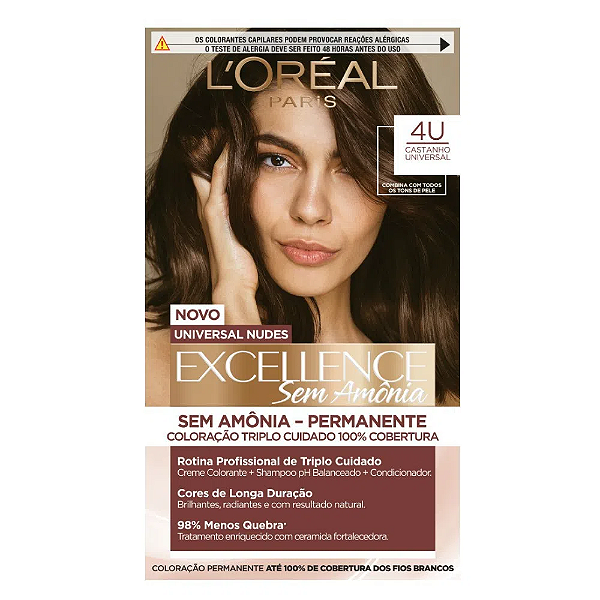 Tinta de Cabelo Permanente Imédia Excellence L'Oréal Paris Sem Amônia - 4U Castanho Universal