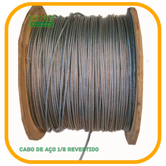 Rolo de Cabo de Aço de 1/8'' Revestido de PVC para Sustentação das redes esportivas (250m)