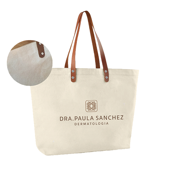 SACOLA ALGODÃO CRU ALÇAS COURO