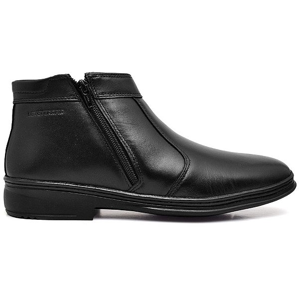Bota Botina Leve Dois Zíperes Bico Quadrado Masculina Anatômica Leveterapia Preto