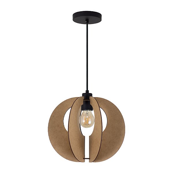 Pendente Lant Madeira Cabo PP 1xE27 Preto Liso