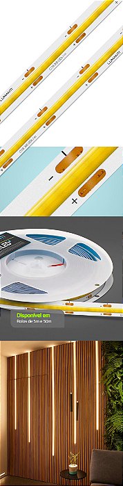 Fita Led 24v C/ 300 Leds Cob 4000k 12w 1140 Lumens Ip20 Irc 80