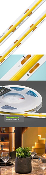 Fita Led 12v C/ 300 Leds Cob 6000k 12w 1140 Lumens Ip20 Irc 80