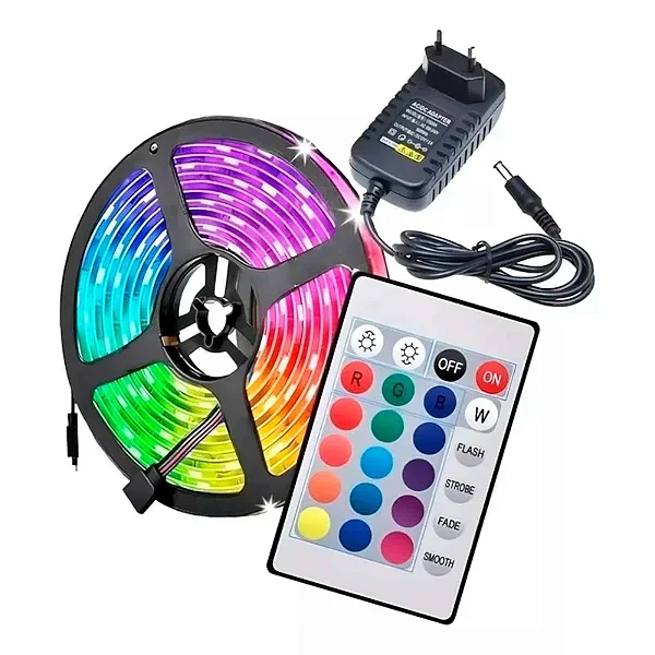 Fita Led Rgb Kit C/Controle 12v 6w 5m Rgb 10mm