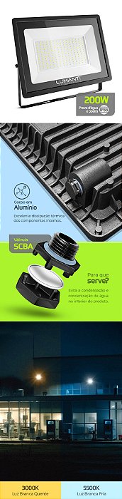 Refletor Smart Eco Led 200w 5500k Autovolt 16000 Lumens