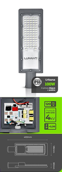Luminaria Urbana Led 100w 5000k 12000 Lumens Autovolt Pescoco 53mm Interno
