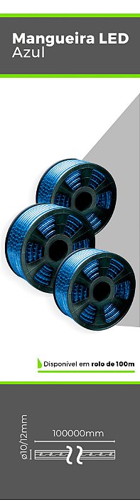 Mangueira Luminosa 12mm 2 Fios 30 Led Horizontal Azul 220v S/ Acessorios Vendida P/ Metro