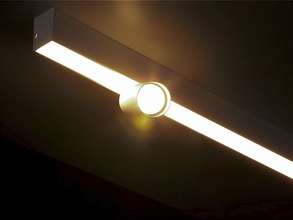 Luminaria Led Spire Linear 60W 3000K Sobrepor + 3 Spots MR11 S/ Lampada Branca