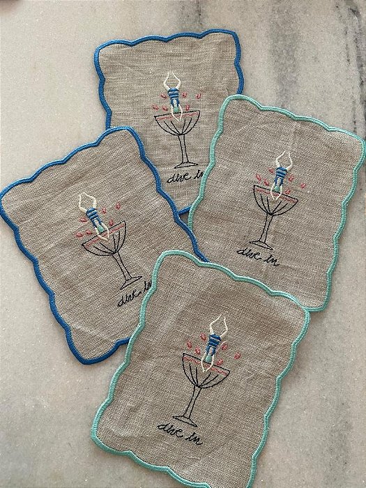 Kit Guardanapo Coquetel Dive in - Linho natural