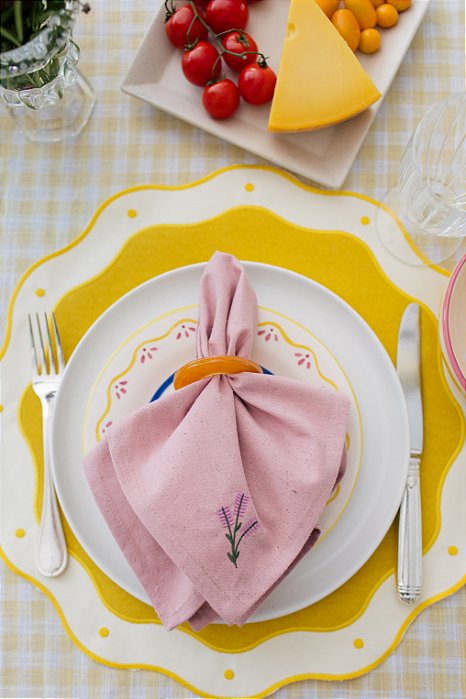 Jogo Americano Impermeável Poá Dupla face - Off/Amarelo