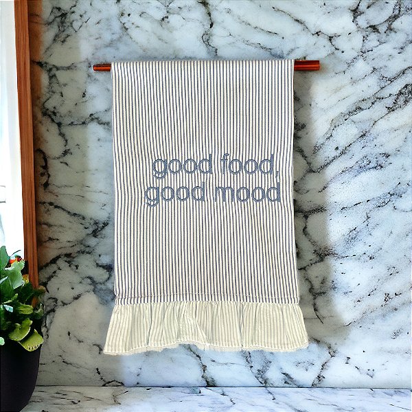Pano de Copa Good Food, Good Mood - Azul Escuro/Azul Claro