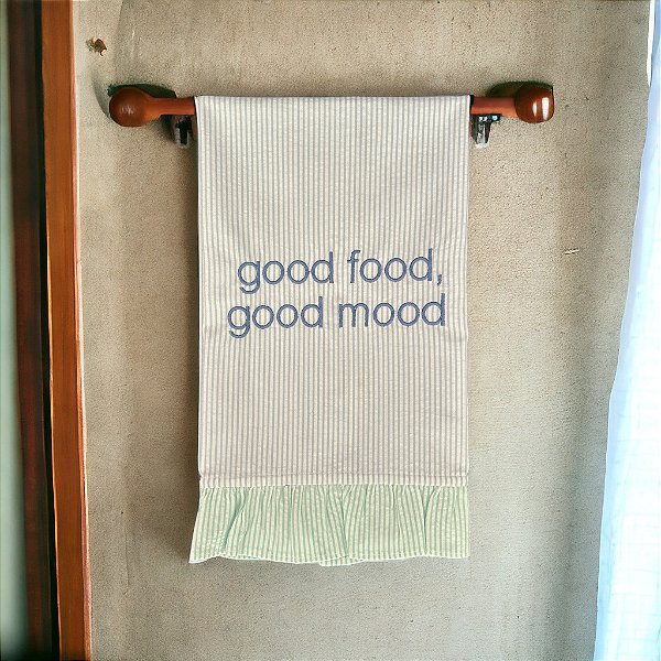 Pano de Copa Good Food, Good Mood - Azul Claro/Verde