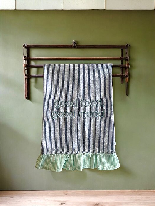 Pano de Copa Good Food, Good Mood - Azul Escuro/Verde