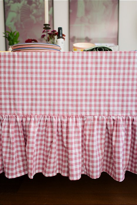 Toalha de Mesa 8pp - Xadrez Rosa