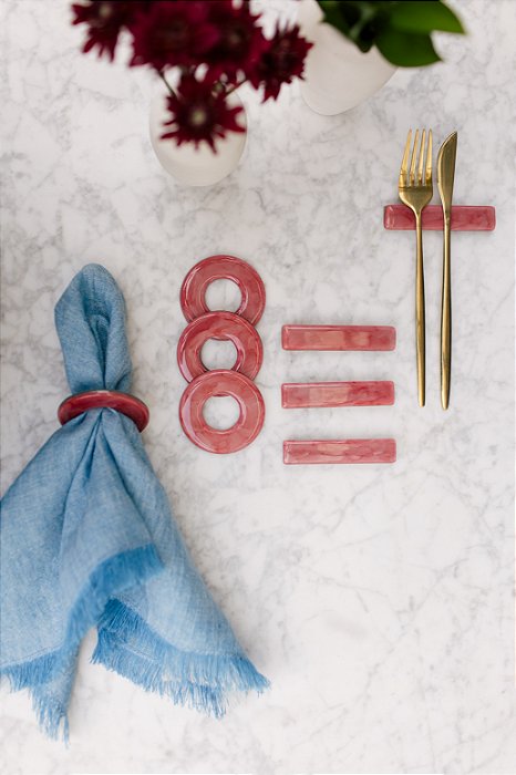 Conjunto Argola De Vidro Guardanapo - Rosa