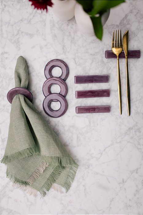 Conjunto Descanso de Talher de Vidro - Roxo