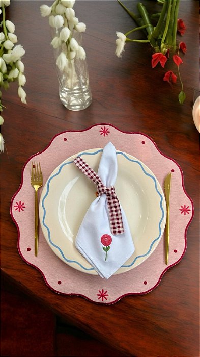 Jogo Americano Impermeável Flores Rosa