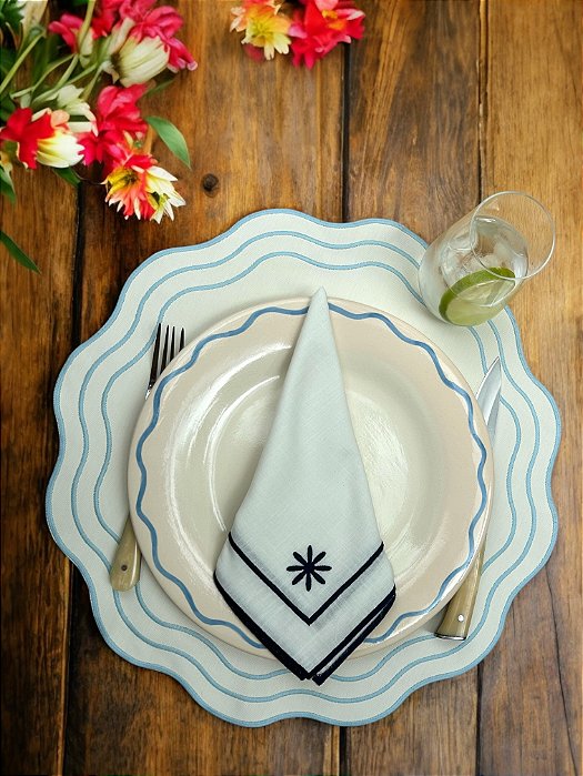 Guardanapo de Mesa Estrela - borda azul