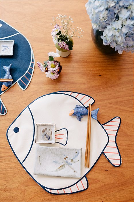 Jogo Americano Impermeável Peixe - Off White