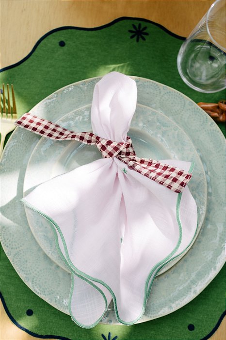Guardanapo de Mesa Mini Estrelas - borda verde